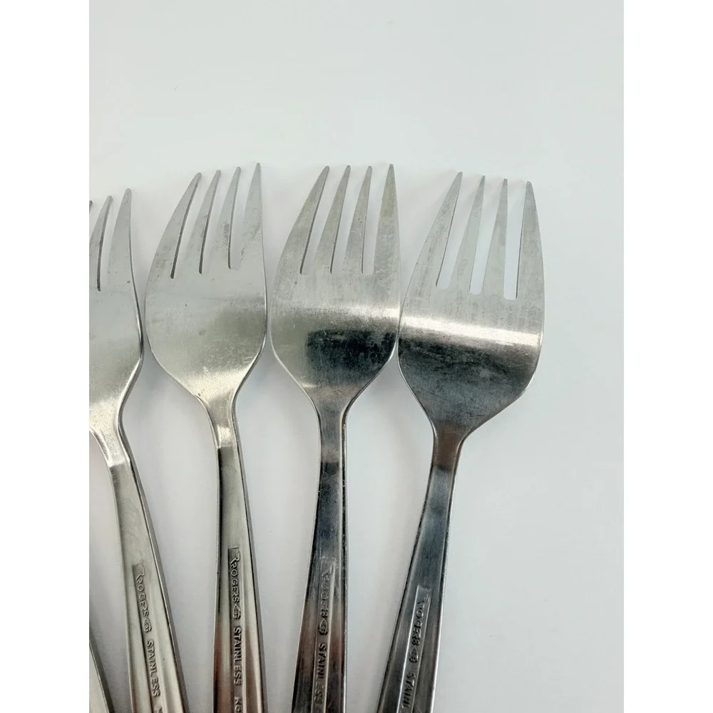 Rogers Co Stanley Robert's La Spana Salad Forks Stainless Floral Lot Of 8